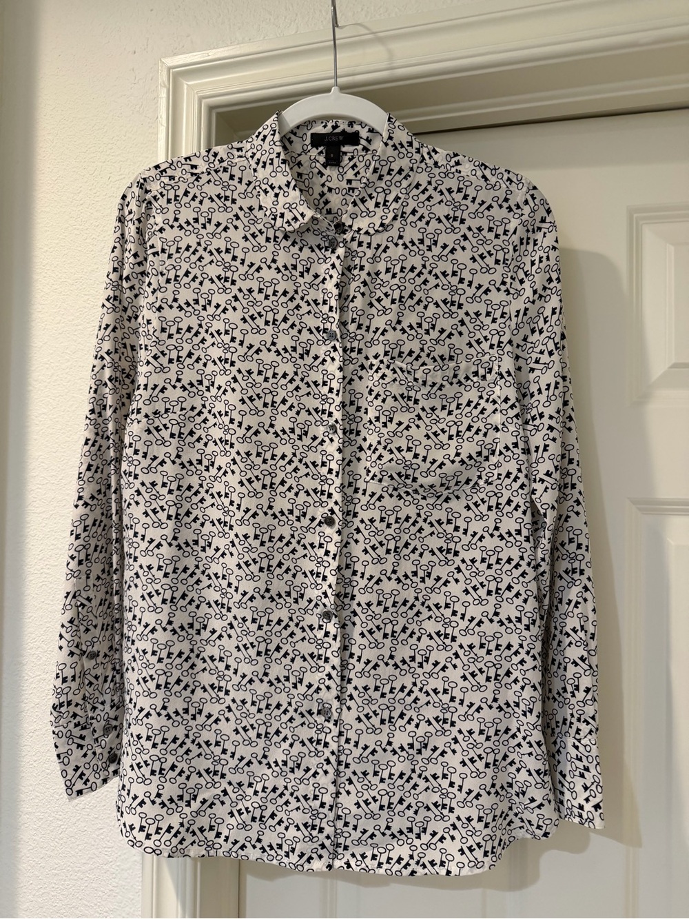 J Crew Black and White Key Pattern Button-Up Shirt